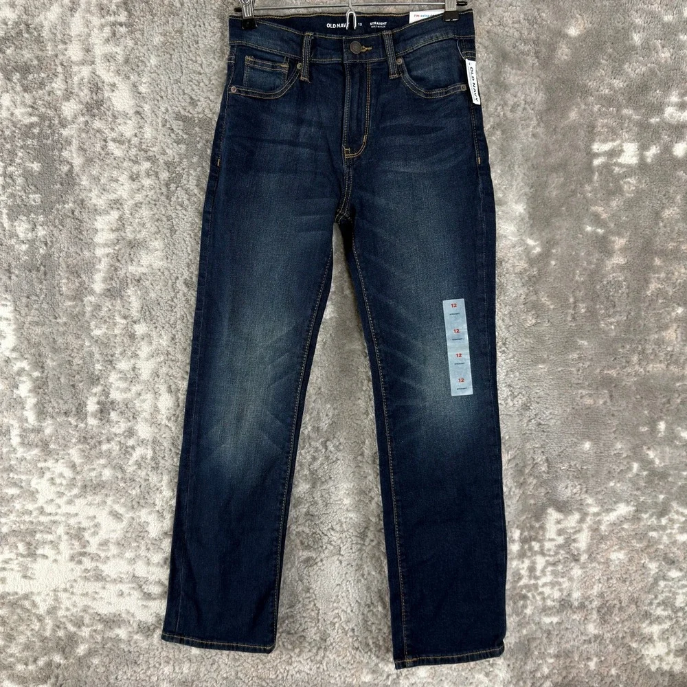 New Old Navy Size 12 Built-In Flex Straight Leg Denim Jeans Blue Kids